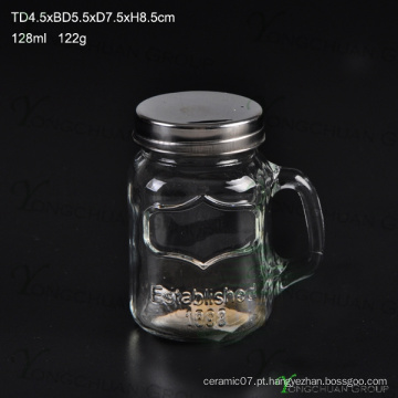 Handle Estilo Glass Cock Mason Jar com Strew e tampa de metal, galo Handle Glass Jar